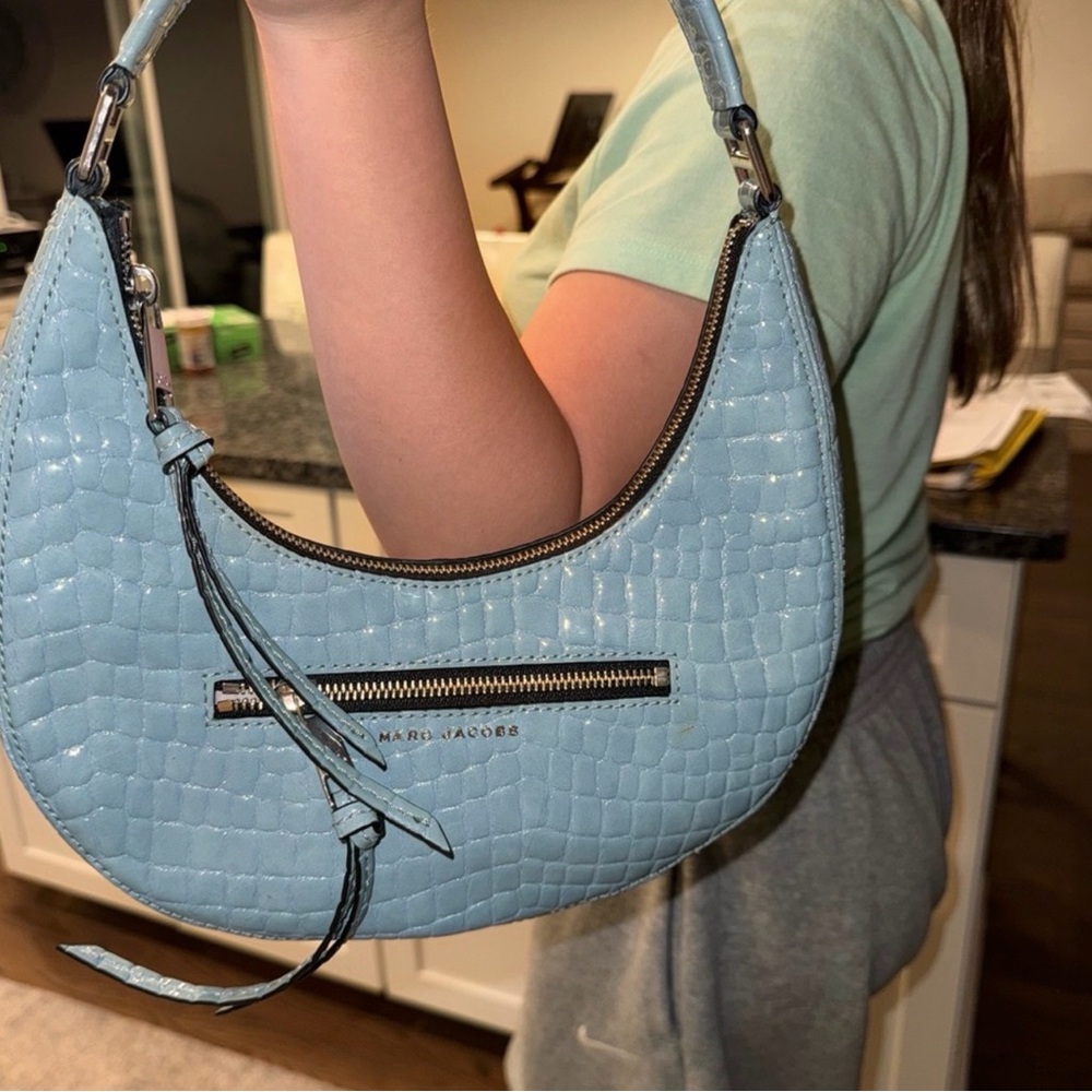 Marc Jacobs Sky Blue Croc-Embossed Hobo Bag